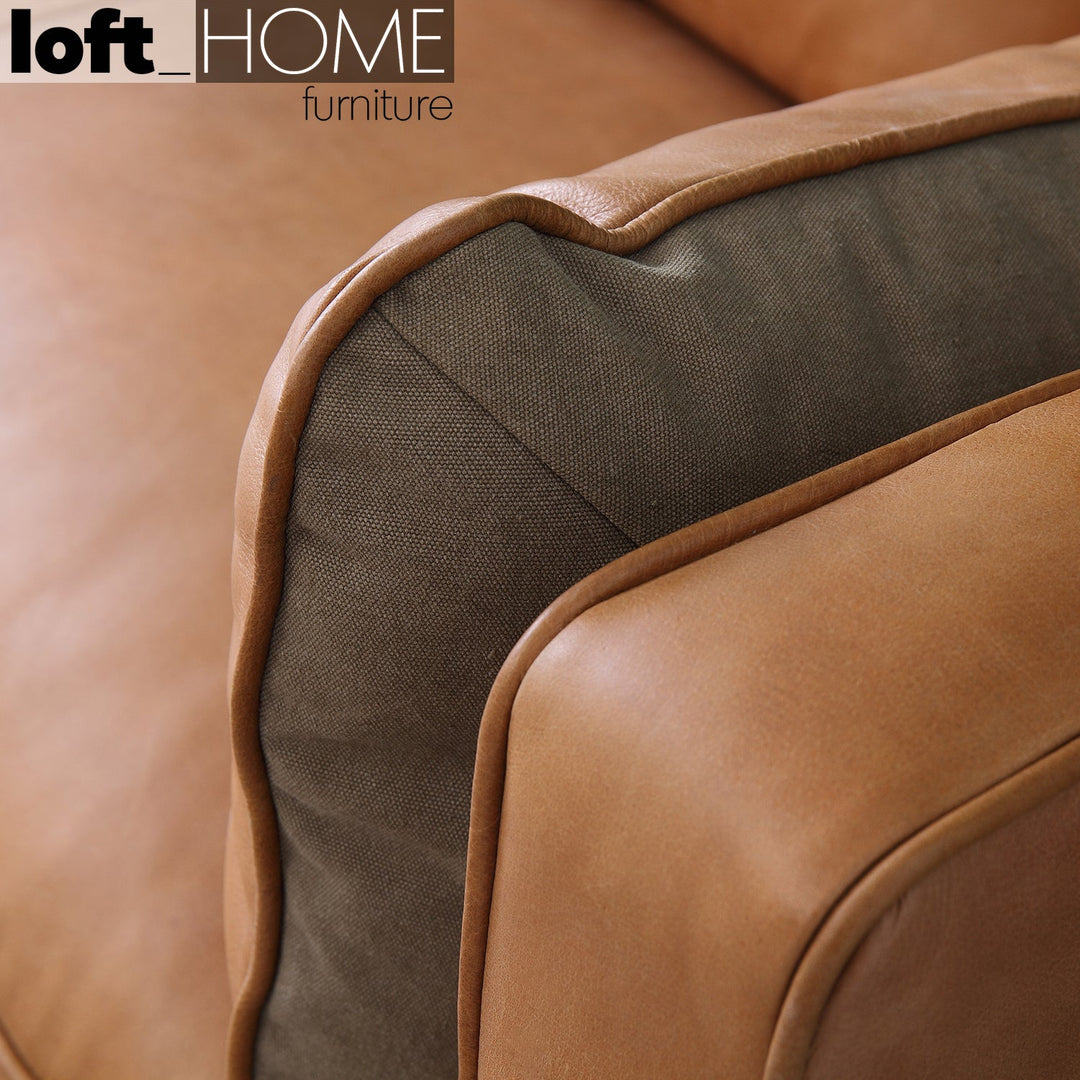 Vintage genuine leather 3 seater sofa canvas nut conceptual design.