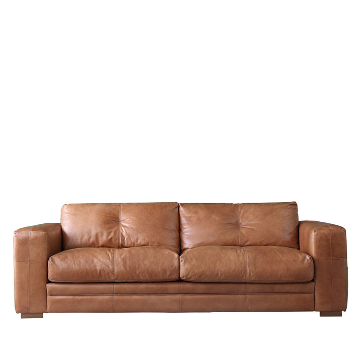 Vintage genuine leather 3 seater sofa canvas ter in white background.
