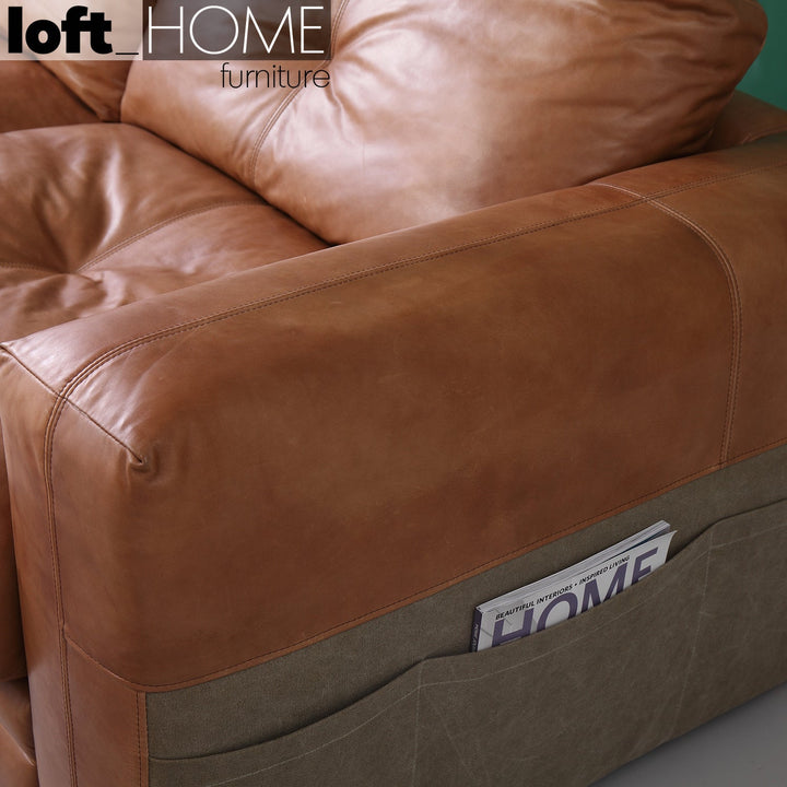 Vintage genuine leather 3 seater sofa canvas ter conceptual design.