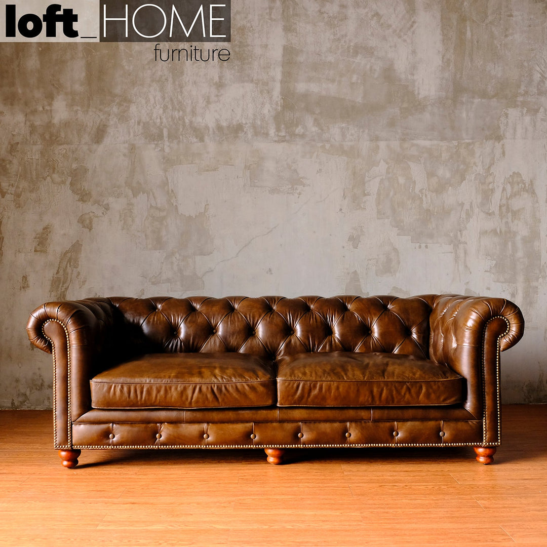 Vintage genuine leather 3 seater sofa chesterfield classic primary product view.