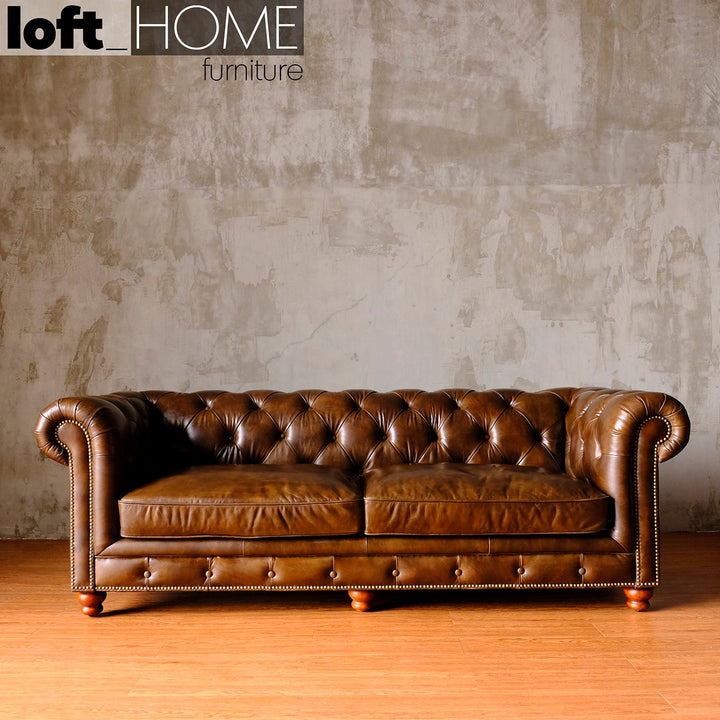 Vintage genuine leather 3 seater sofa chesterfield classic primary product view.