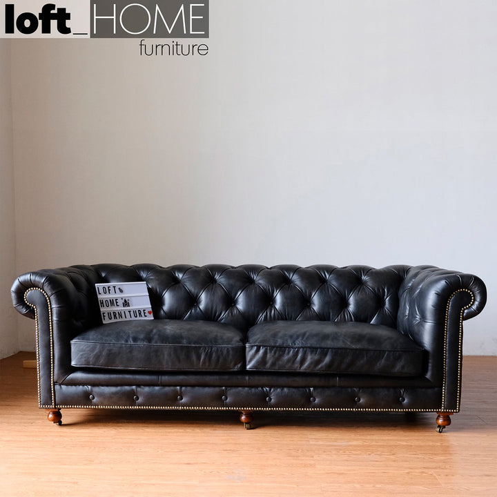 Vintage genuine leather 3 seater sofa chesterfield classic with context.