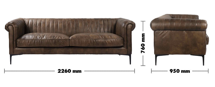 Vintage genuine leather 3 seater sofa elis size charts.