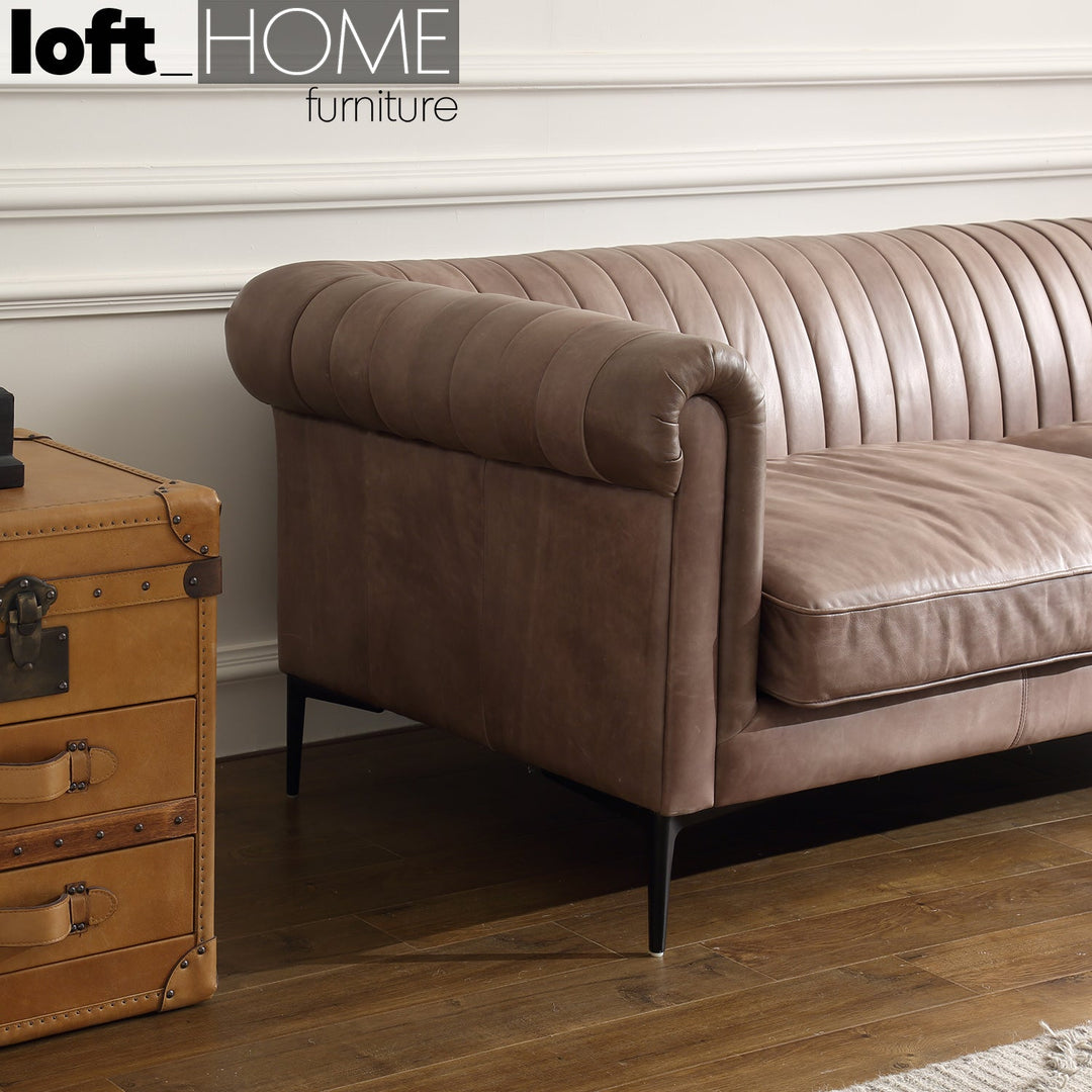 Vintage genuine leather 3 seater sofa elis environmental situation.