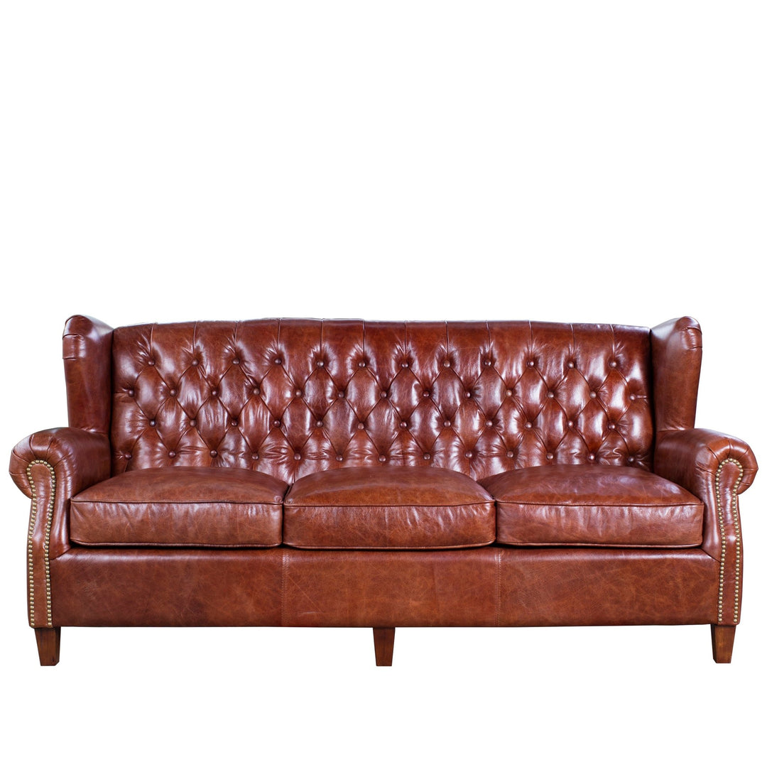 Vintage genuine leather 3 seater sofa franco with context.
