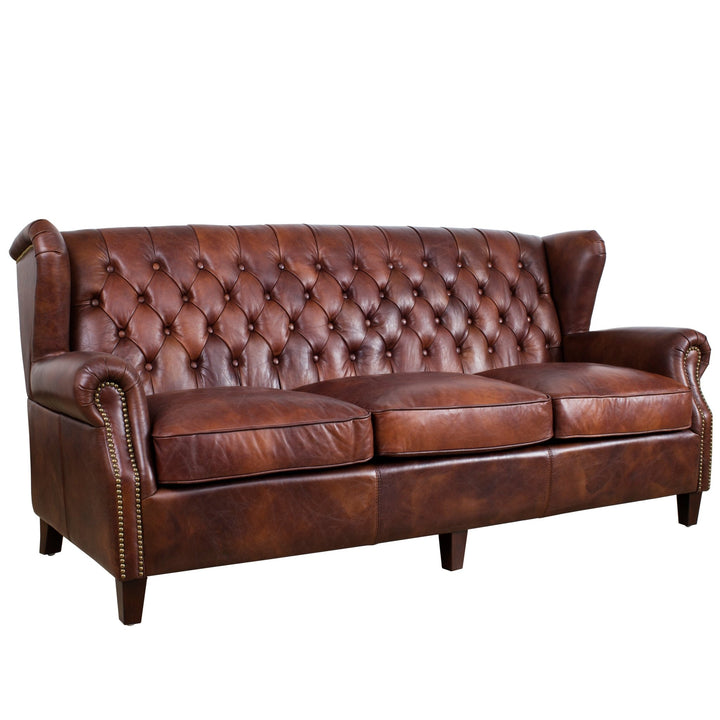 Vintage genuine leather 3 seater sofa franco primary product view.