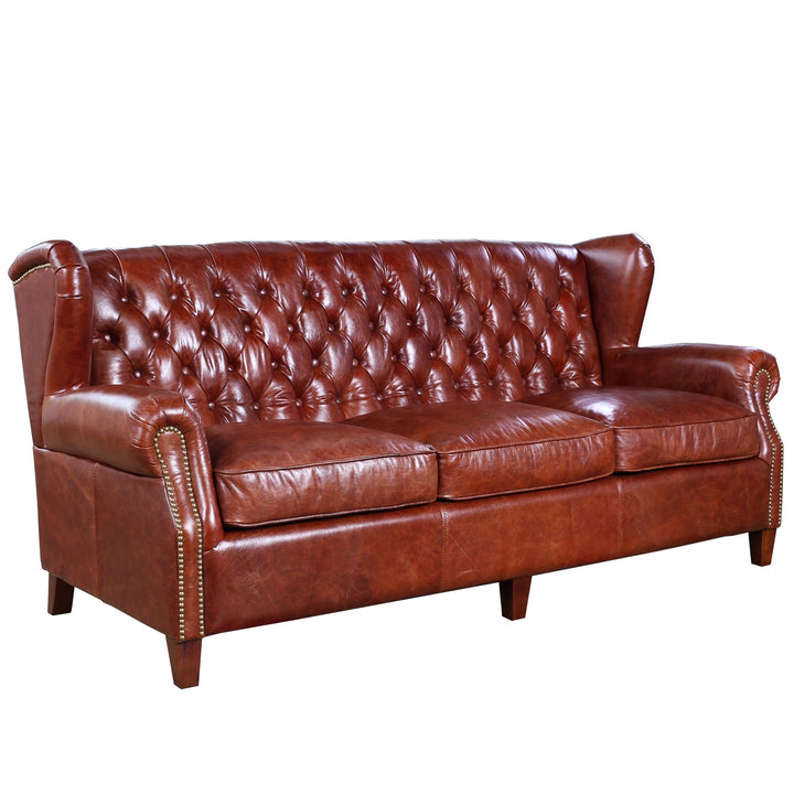 Vintage genuine leather 3 seater sofa franco in details.