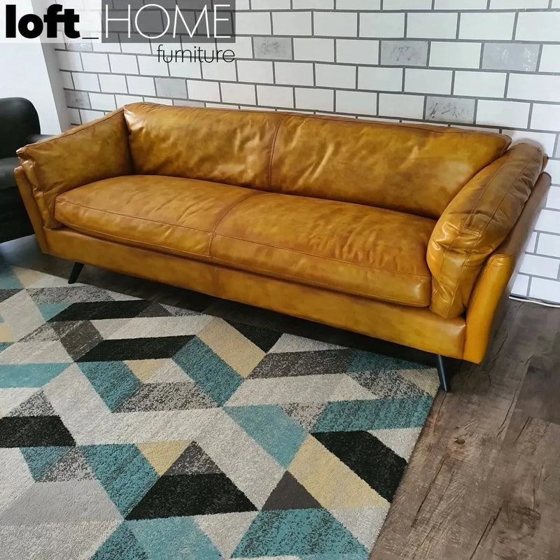 Vintage genuine leather 3 seater sofa magina environmental situation.