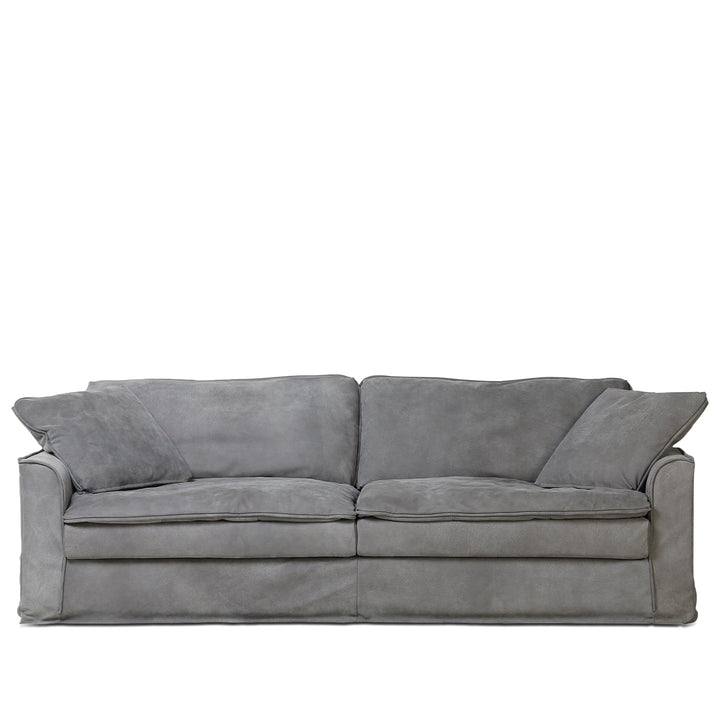 Vintage genuine leather 3 seater sofa marcell in white background.