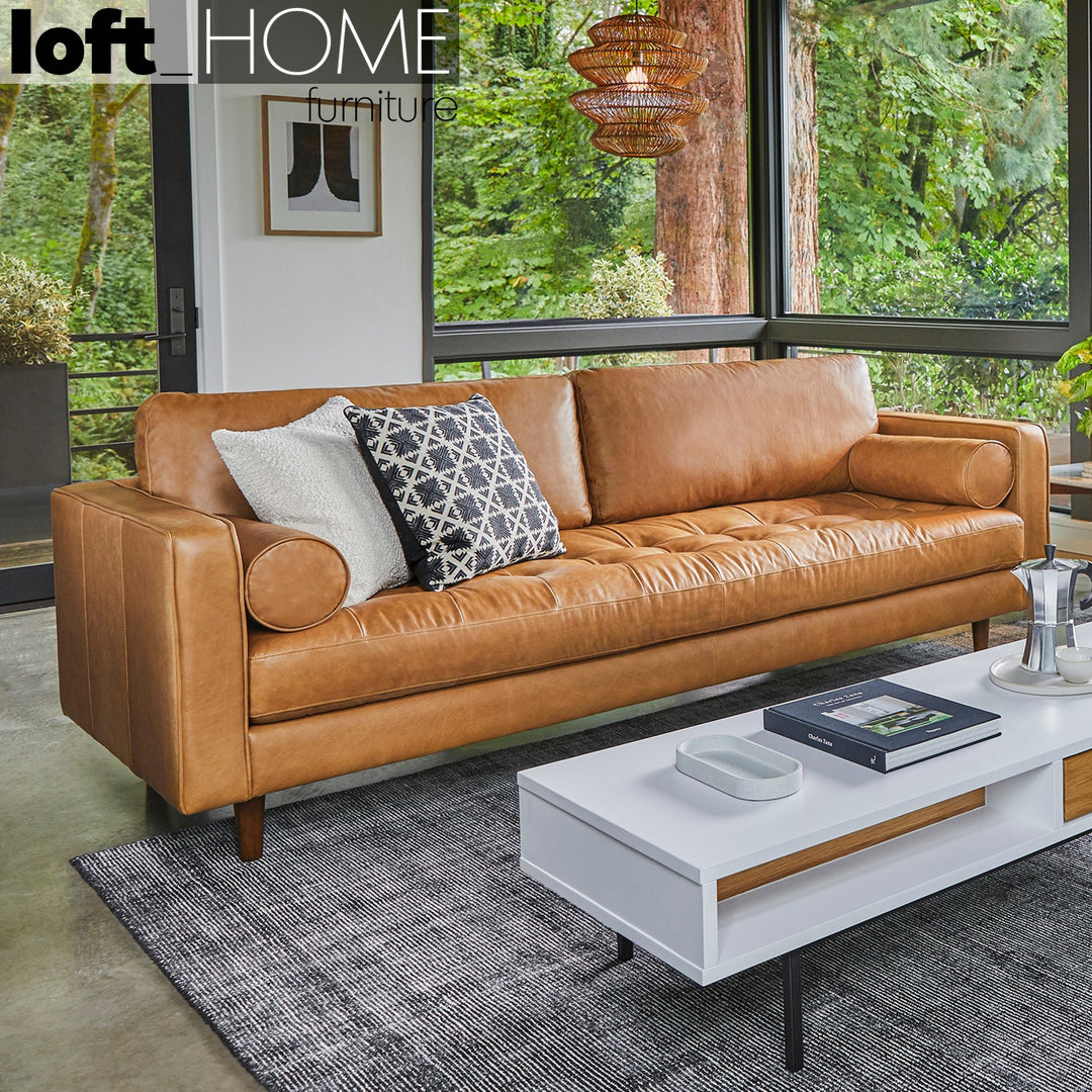 Vintage genuine leather 3 seater sofa olga conceptual design.