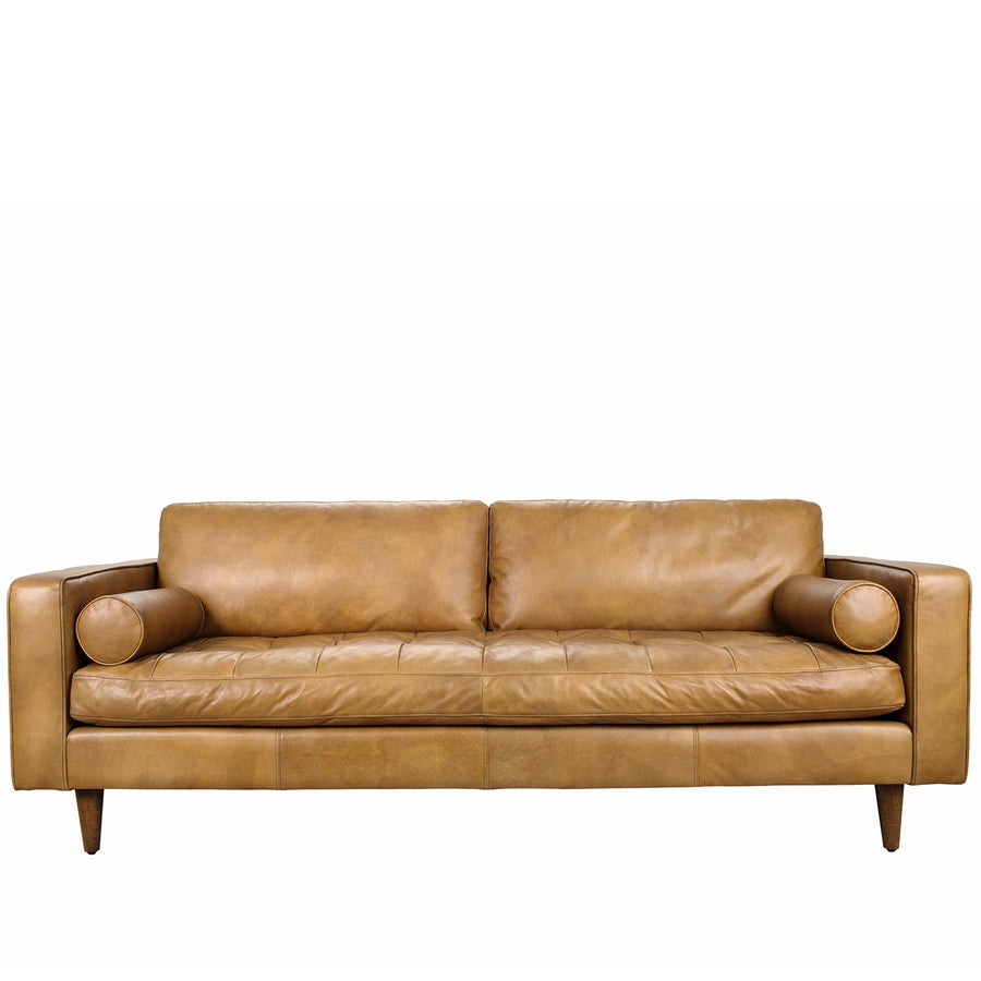 Vintage genuine leather 3 seater sofa olga in white background.