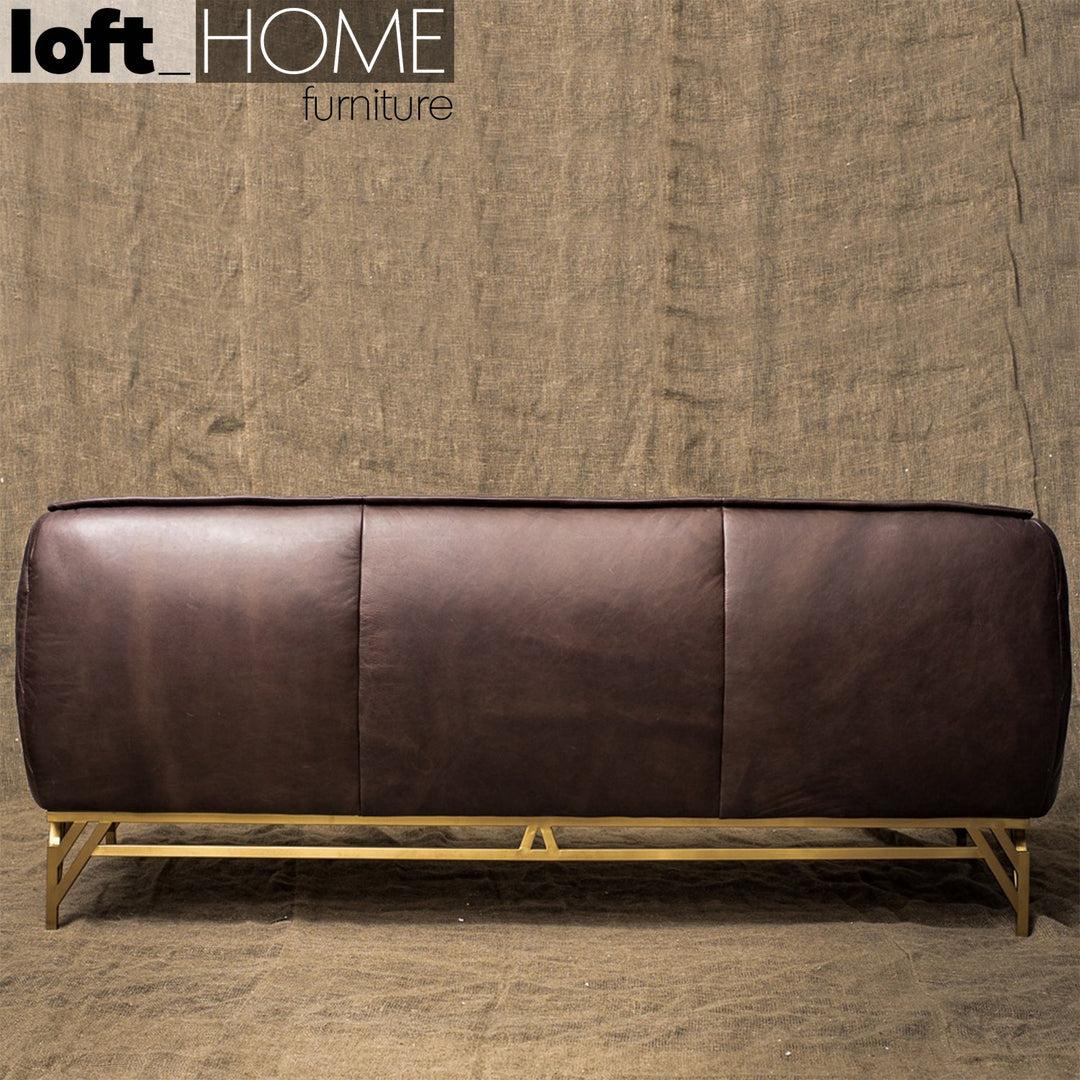 Vintage genuine leather 3 seater sofa osmond in close up details.
