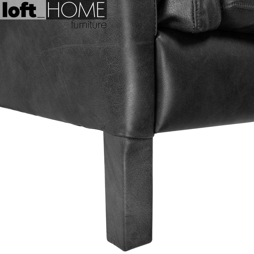 Vintage genuine leather 3 seater sofa reggio in panoramic view.