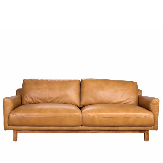 Vintage genuine leather 3 seater sofa rw and nut ter in white background.