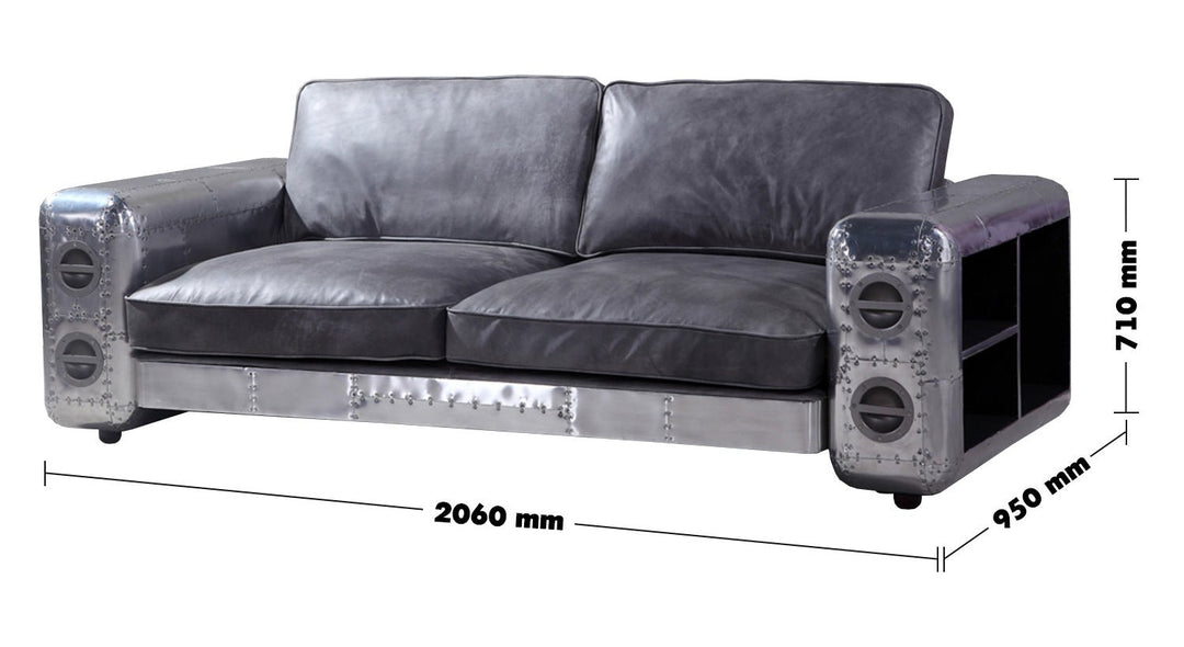 Vintage genuine leather 3 seater sofa silver aircraft size charts.