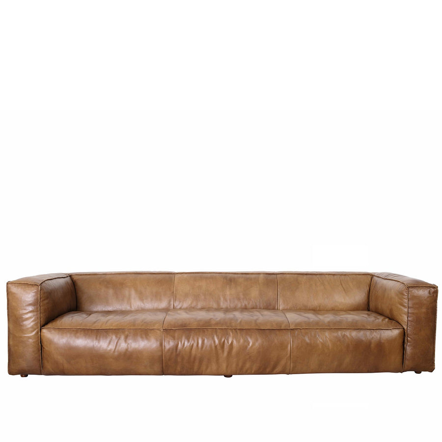 Vintage genuine leather 4 seater sofa antique master in white background.