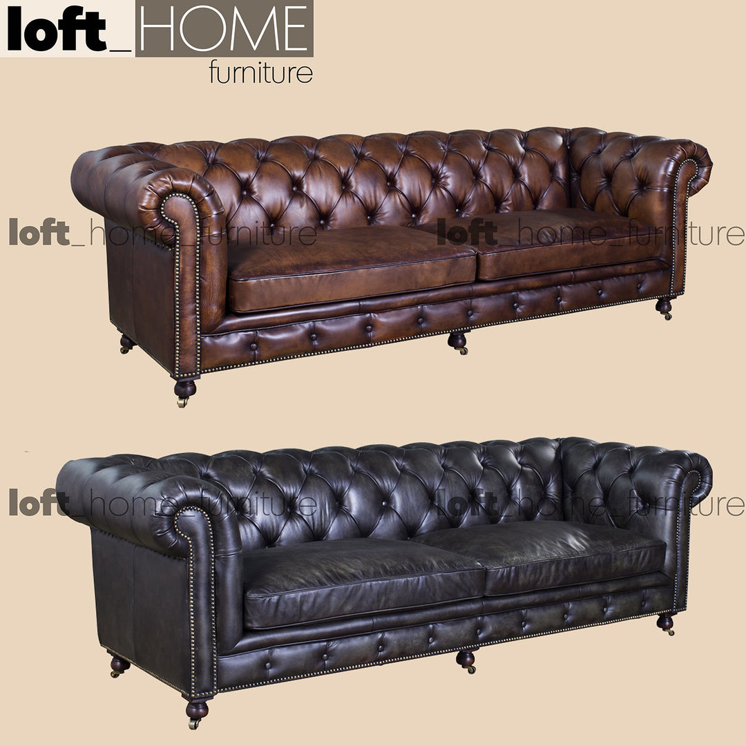 Vintage genuine leather 4 seater sofa chesterfield classic with context.