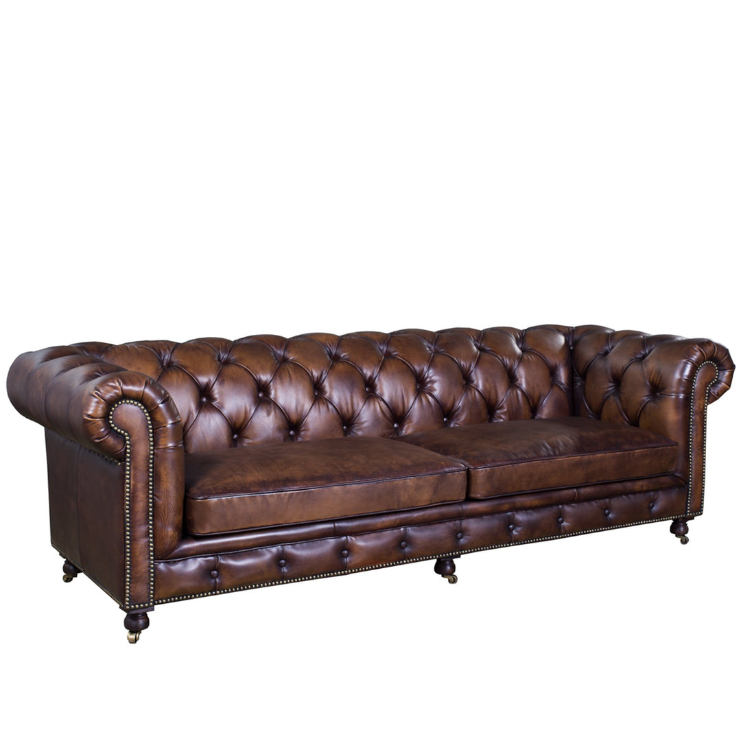 Vintage genuine leather 4 seater sofa chesterfield classic layered structure.