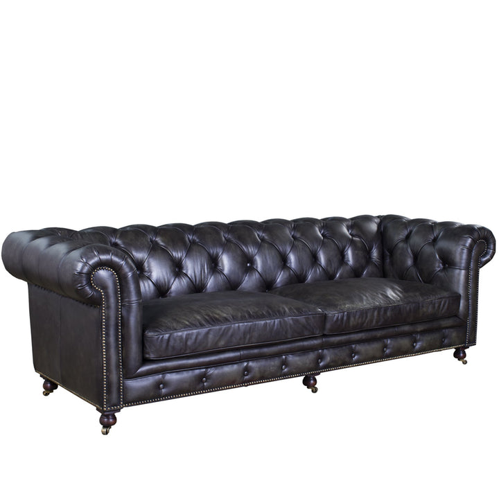 Vintage genuine leather 4 seater sofa chesterfield classic detail 1.
