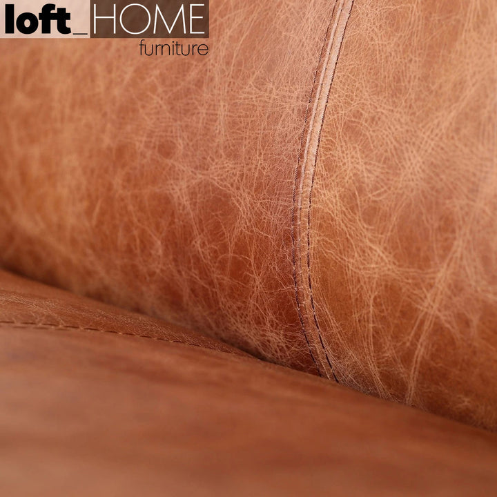Vintage genuine leather 4 seater sofa reggio in panoramic view.