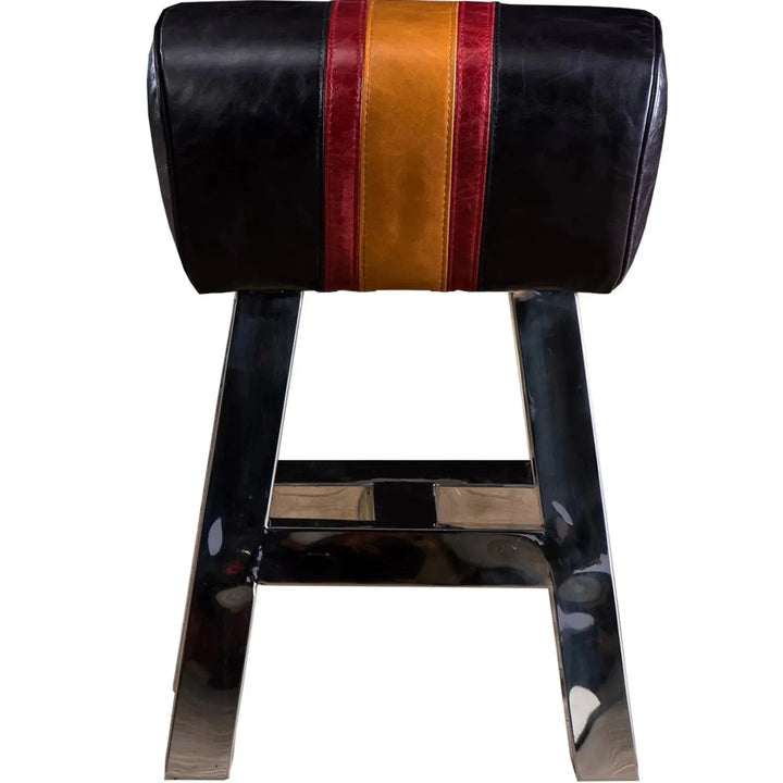 Vintage genuine leather bar stool chocolush in white background.