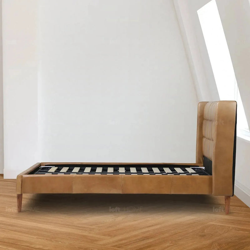 Vintage genuine leather bed frame tuxedo in real life style.