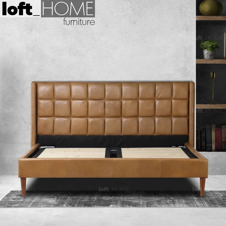 Vintage genuine leather bed frame tuxedo primary product view.