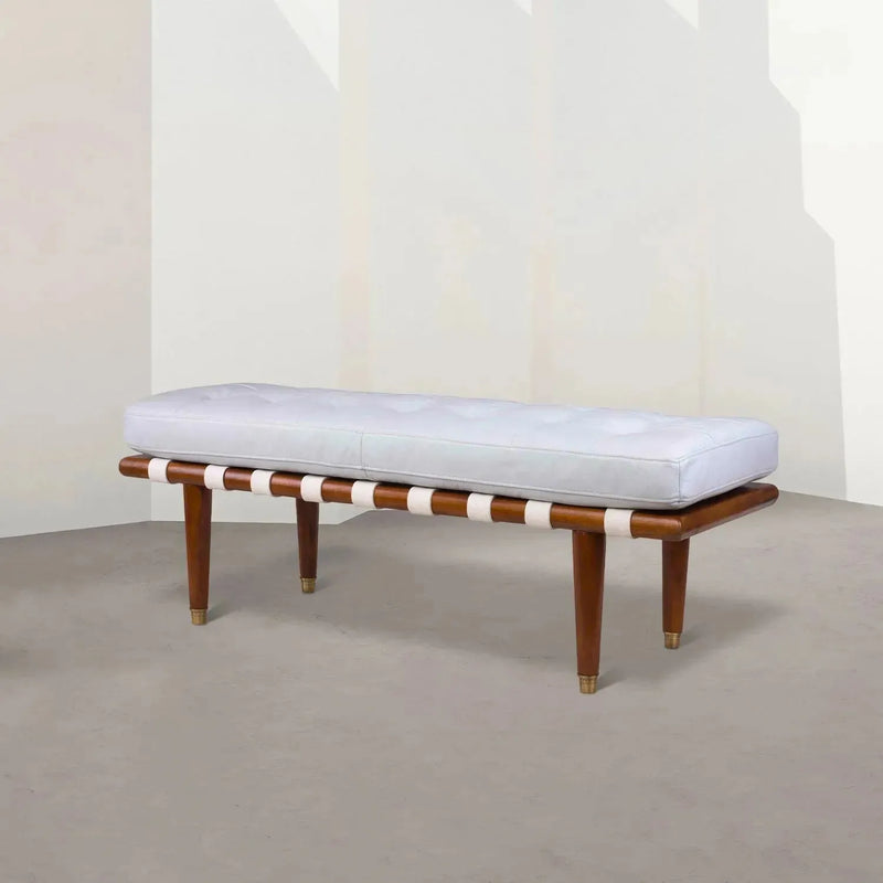 Vintage genuine leather bench milos in real life style.