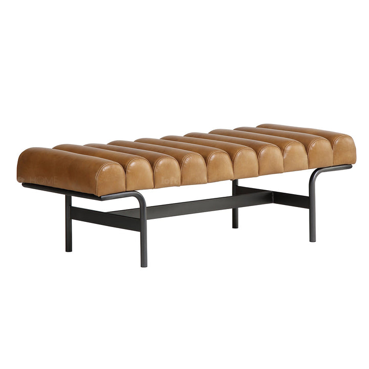 Vintage genuine leather bench norbel in panoramic view.