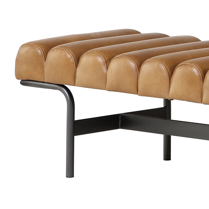 Vintage genuine leather bench norbel layered structure.
