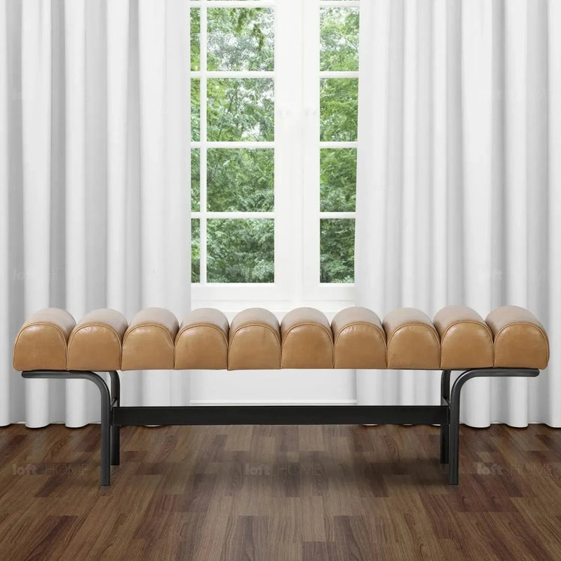 Bauhaus genuine leather bench norbel in real life style.