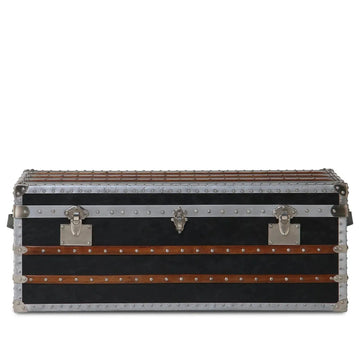 Industrial genuine leather coffee table frontier in white background.