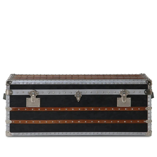 Industrial genuine leather coffee table frontier in white background.