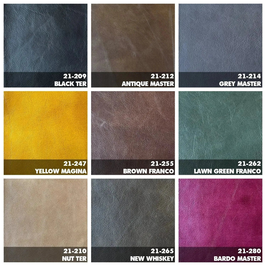 Vintage genuine leather coffee table ox trunk color swatches.