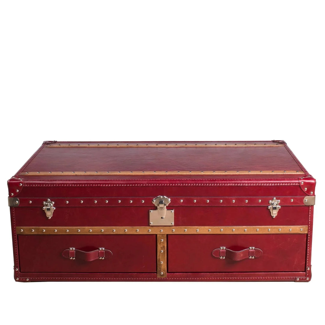 Vintage genuine leather coffee table ox trunk detail 1.