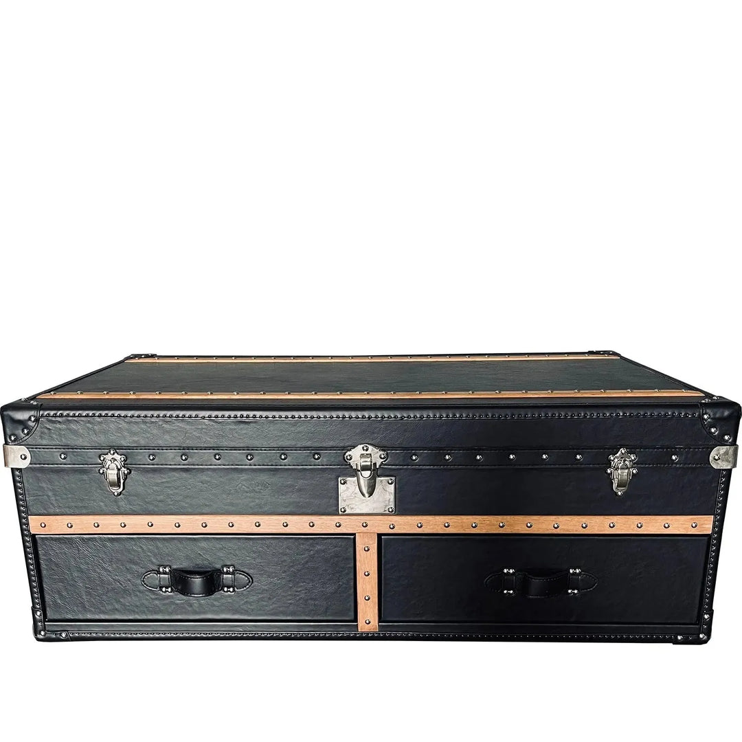 Vintage genuine leather coffee table ox trunk in white background.