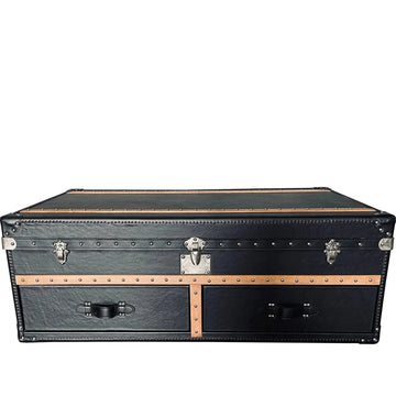 Vintage genuine leather coffee table ox trunk in white background.