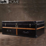 Vintage genuine leather coffee table ox trunk primary product view.