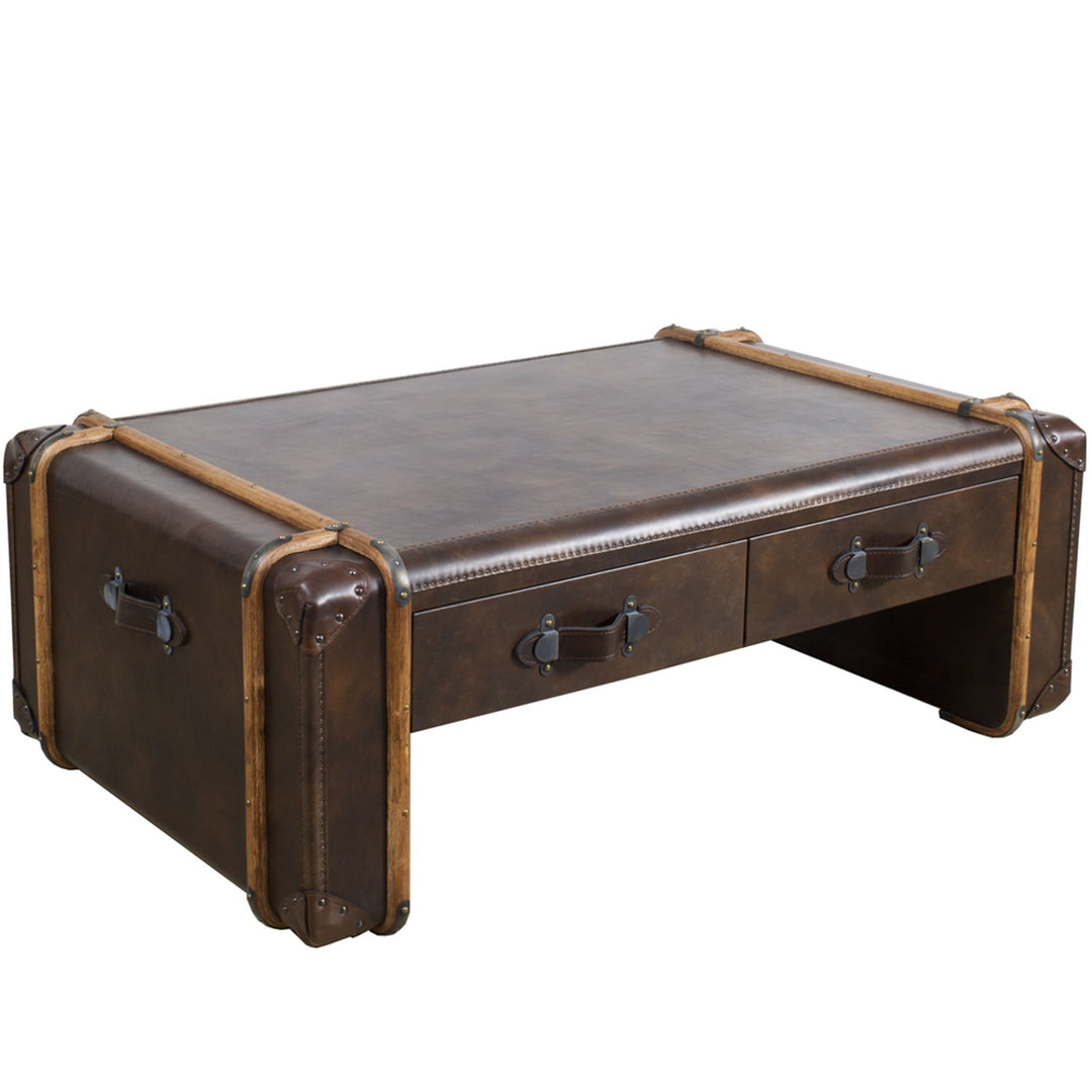 Vintage genuine leather coffee table richards' trunk in real life style.