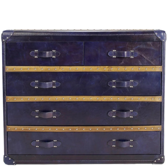 Vintage genuine leather drawer cabinet ox trunk l in white background.