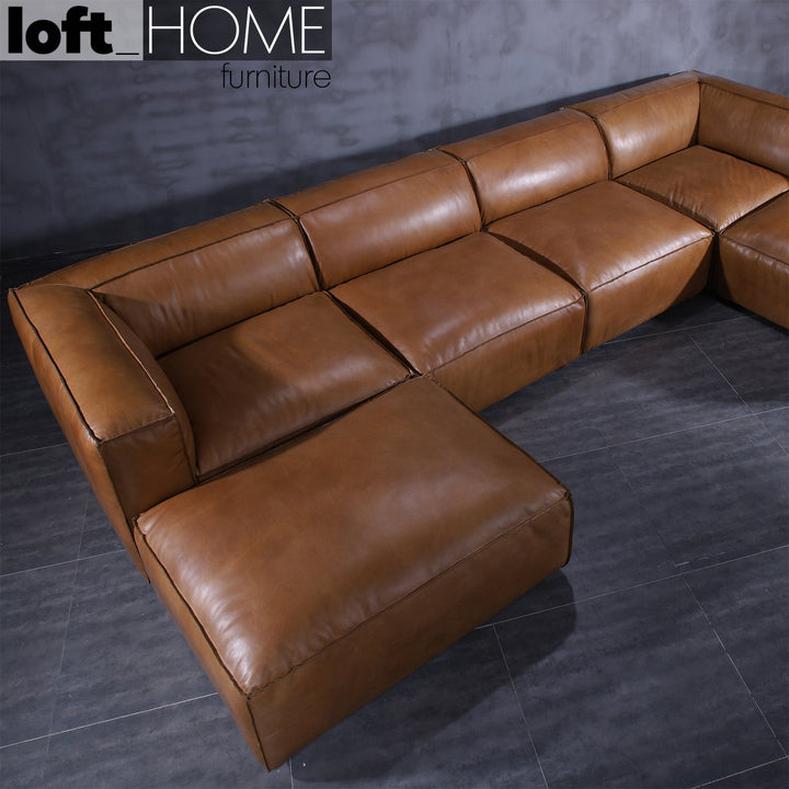 Vintage genuine leather l shape sectional sofa armbread 3+l layered structure.