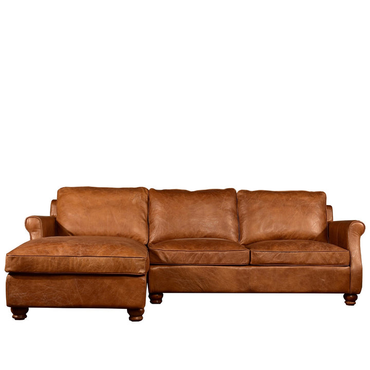 Vintage genuine leather l shape sectional sofa barclay 2+l in real life style.