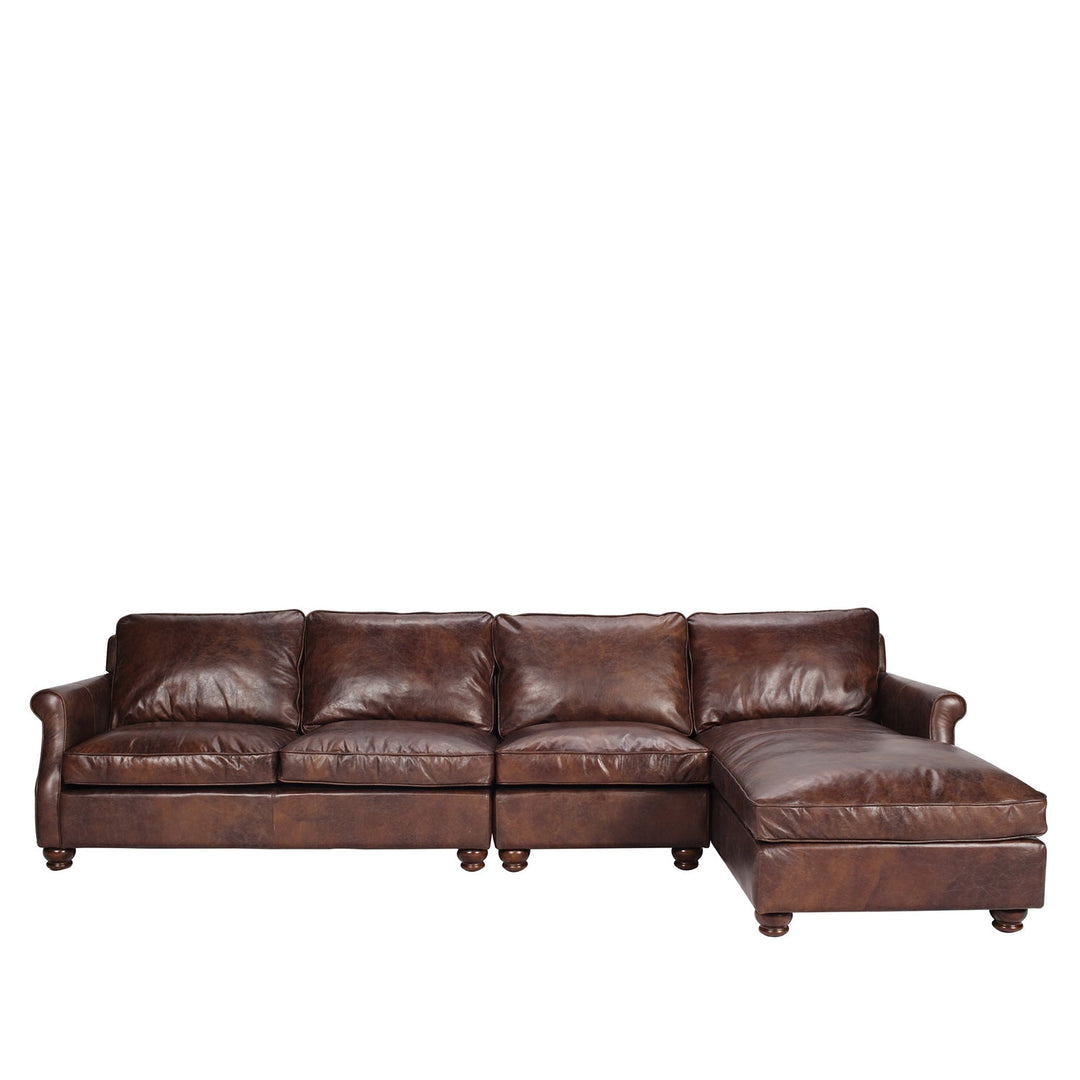 Vintage genuine leather l shape sectional sofa barclay 3+l in still life.