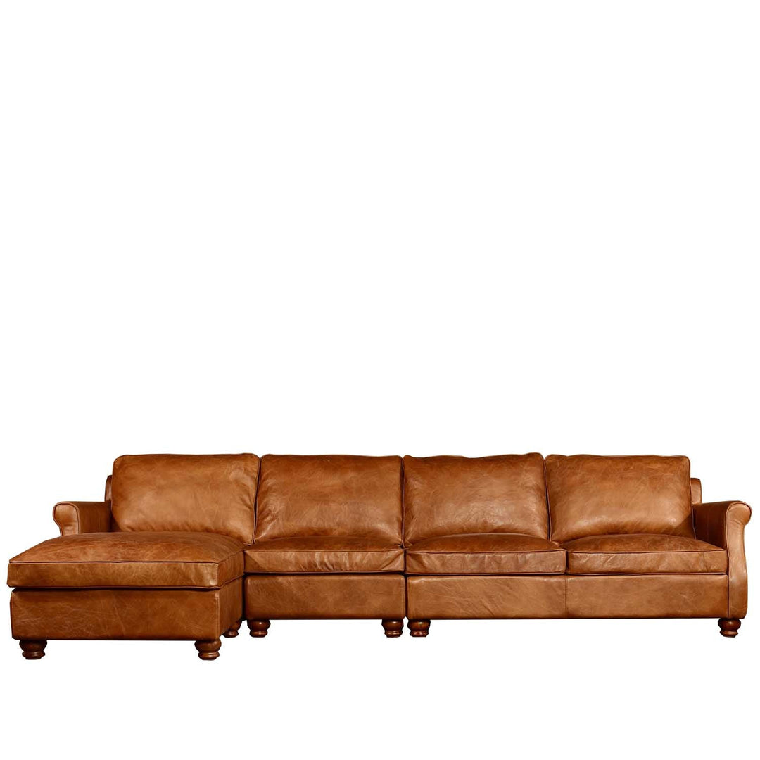 Vintage genuine leather l shape sectional sofa barclay 3+l in real life style.
