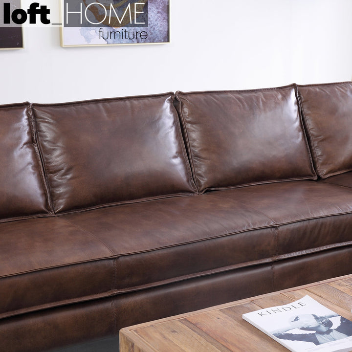 Vintage genuine leather l shape sectional sofa belgian 3+l in close up details.