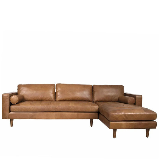 Vintage genuine leather l shape sectional sofa olga 2+l in white background.