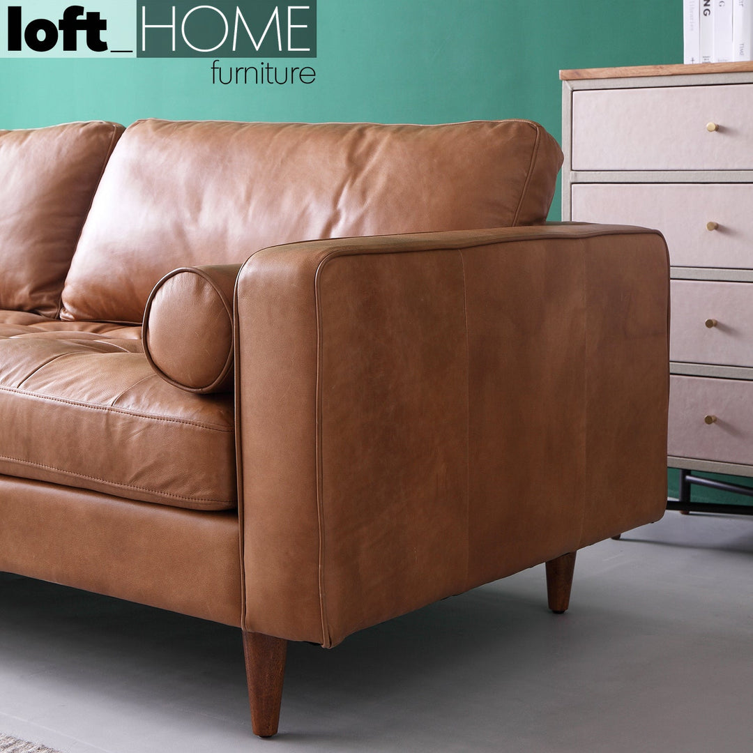 Vintage genuine leather l shape sectional sofa olga 2+l in close up details.