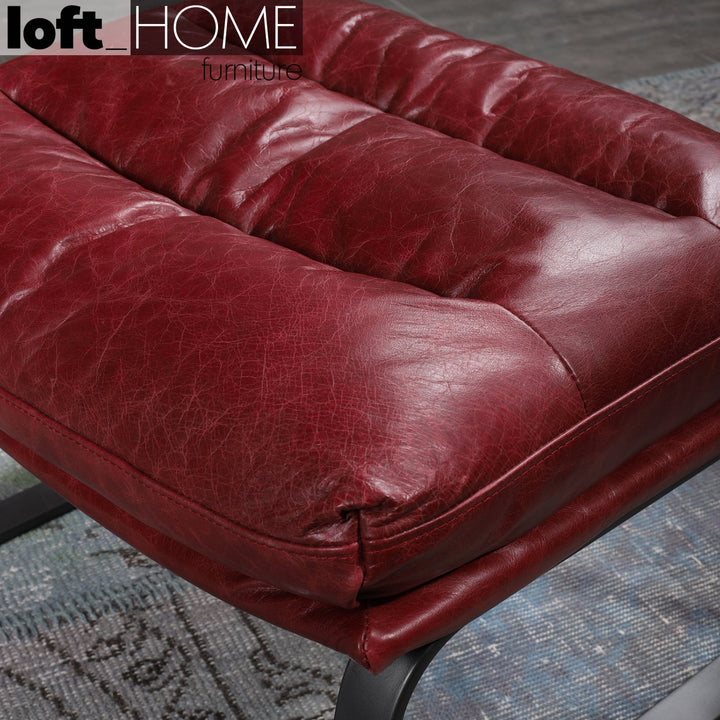 Vintage genuine leather ottoman bardo in close up details.