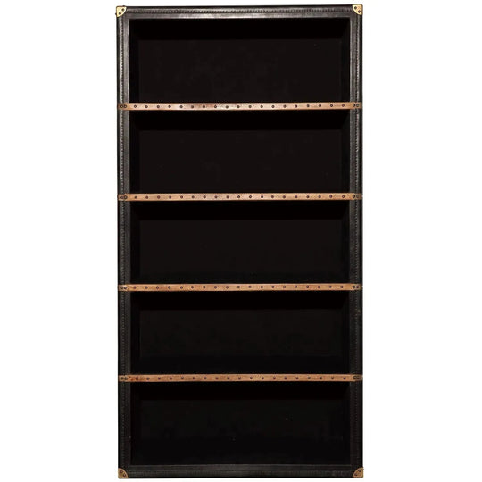 Vintage genuine leather bookshelf cowboy in white background.