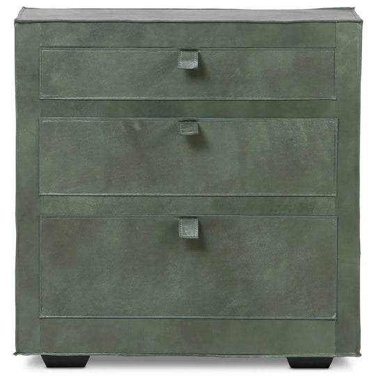 Vintage genuine leather side table murphy in white background.